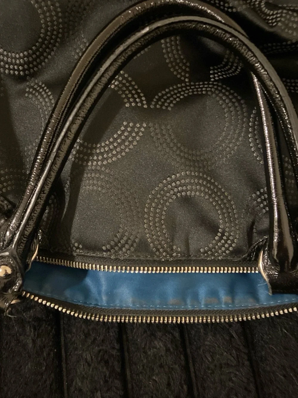 Coach Black Patterned Dome-Style Shoulder Bag with Gold Hardware